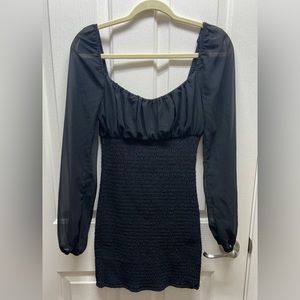 Windsor black ruched dress with sheer puff long sleeves size M
